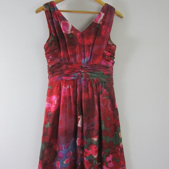 Banana Republic Womens 6 Red Green Blue Floral Empire Waist Silk Dress Small - Picture 6 of 12